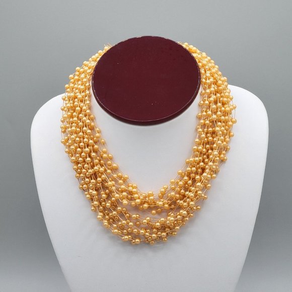 Unbranded Jewelry - Womens Orange Simulated Pearls Multi Strand Necklace Made in Hong Kong Vtg 16 in